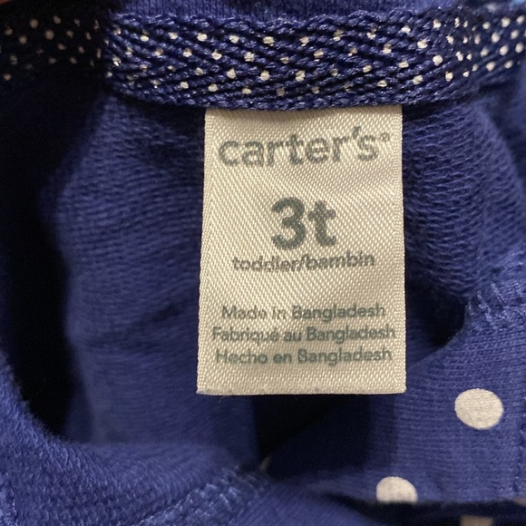 Girl’s Size 3 Carter’s Outfit: Denim Apron Dress, Polka Dot T-shirt & Cardigan - Picture 7 of 9